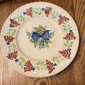 Handpainted Lamas Italian Art Pottery Round Serving Tray 12" Christmas Bow Italy
